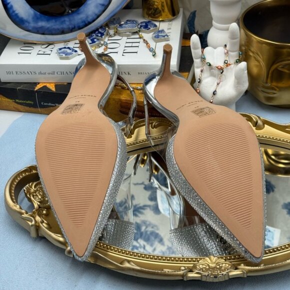 🆕 KURT GEIGER LONDON 🧿 NWOB Belgravia Vinyl 65 Slingback Heels, Silver, Sz 7.5 - Picture 14 of 14
